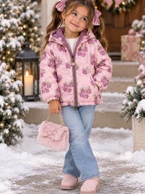 Betsey Johnson Pink Floral Hooded Puffer Jacket